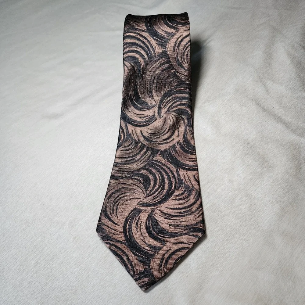 Valentino Pietro Tie Mens OS Bronze Black Excellent Silk Swirl Hand Made Italy